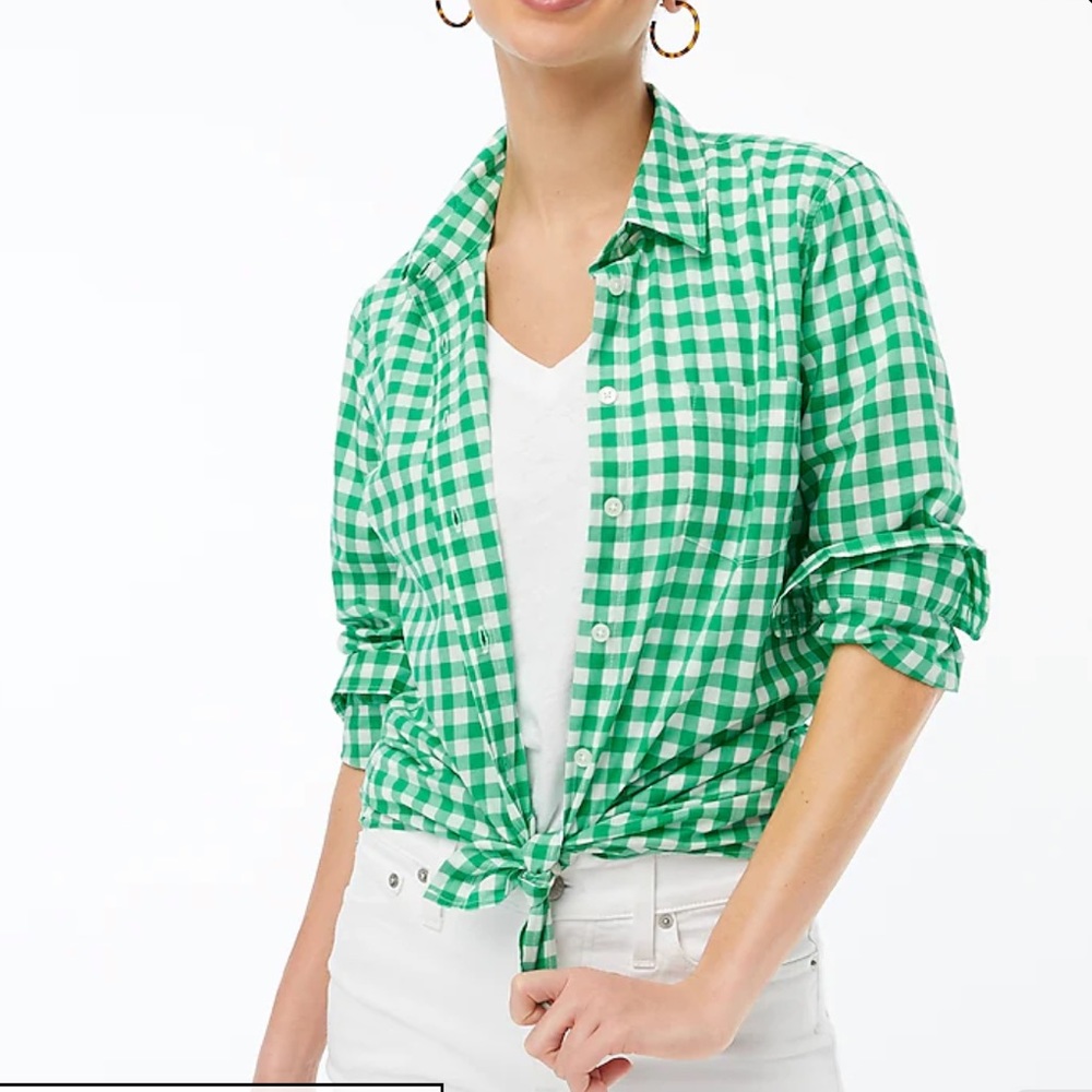 J. Crew green Gingham lightweight button down shirt